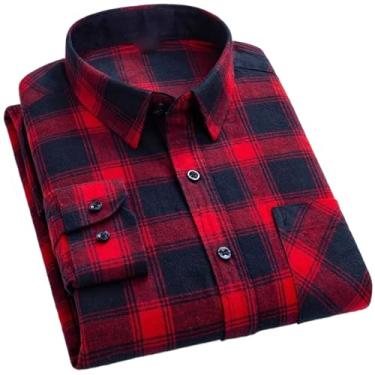 Imagem de Camisas xadrez de flanela para homens primavera algodão fácil de cuidar, não passar a ferro, roupas casuais, camisas de negócios, 802, XXG