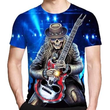 Imagem de Camiseta fashion com estampa de caveira 3D, manga curta, hip hop, rap, rock, punk, música, divertida, hipster, camisetas góticas de Deus da Morte, Azul marinho, 3G