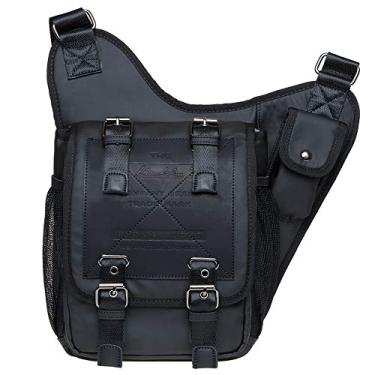 Imagem de Bolsa mensageiro masculina vintage de lona no peito couro patchwork bolsa mensageiro, 2 - preto, Medium, Lazer