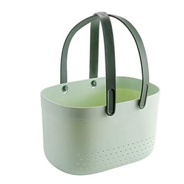 Imagem de Organizador de chuveiro portátil, organizador de cesta de chuveiro de plástico com orifícios de ventilação e alças para banheiro (verde)