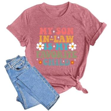 Imagem de Camiseta feminina Mama Son in Law is My Favorite Child Camiseta Dia das Mães presente para mamãe tops de manga curta, rosa, G