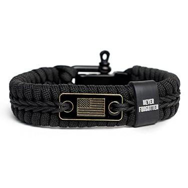 Imagem de iHeartDogs Pulseira Hero Company Never Forgotten Paracord - Pulseira tática de sobrevivência masculina com bandeira de bronze dos EUA - Ajuda a emparelhar veteranos militares com um cão de companhia,