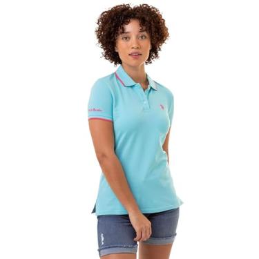 Imagem de U.S. Polo Assn. Camisa polo feminina clássica stretch piqué - camisas femininas de algodão manga curta -, Brilho azul, P