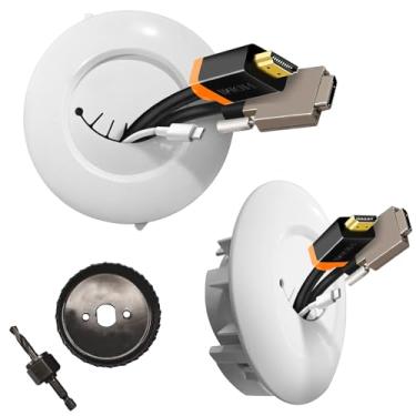 Imagem de groword Kit de ocultador de cabos de TV para montagem na parede, kit de gerenciamento de cabos de TV esconde fios de TV atrás da parede, kit de esconder fio de TV com acessório de broca de serra para