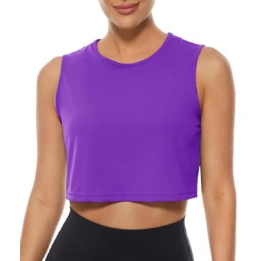 Imagem de Lavento Regata feminina de gola redonda para treino – Camiseta sem mangas para corrida atlética para ioga, Lilás rico, 9