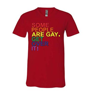 Imagem de Some People are Gay. Get Over It! Camiseta gola V orgulho LGBTQ camiseta arco-íris, Vermelho, XXG