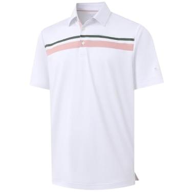 Imagem de Rouen Camisa polo masculina, manga curta, ajuste seco, leve, sem rugas, casual, atlética, listrada, camiseta de golfe masculina, Branco 2, M