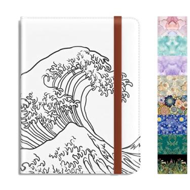 Imagem de Rimilak Porta-passaporte, carteira de passaporte com bloqueio de RFID com janela transparente para passagem aérea, protetor organizador de documentos de viagem de couro para mulheres e homens, Ondas