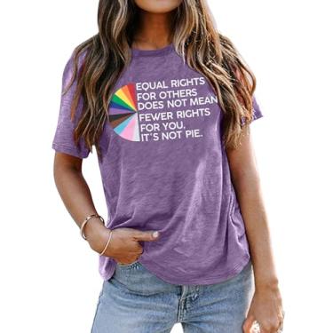 Imagem de Camiseta feminina Pride Shirt com estampa de arco-íris LGBT Equality Shirts Funny Love Wins Letter Print Tops, Roxo claro, P