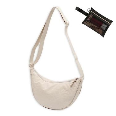 Imagem de Bolsa tiracolo Hobo Crescent com bolsa de armazenamento de malha, bolsa de ombro feminina masculina bolsa de ombro bolsa de bolinhos com alça ajustável, Bege, Medium