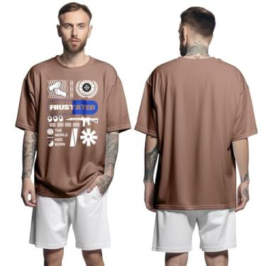 Imagem de Camisa Camiseta Oversized Streetwear Genuine Grit Masculina Larga 100% Algodão 30.1 Frustated - Marrom - G