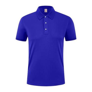 Imagem de Legou Camisa polo masculina de lapela contrastante pulôver manga curta roupas de trabalho ao ar livre camisetas casuais, Azul royal, M