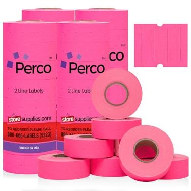 Imagem de Perco Etiquetas rosa de 2 linhas – 4 mangas, 32 rolos, 32.000 etiquetas de preço em branco para Perco 2 linhas de preço e pistolas de data