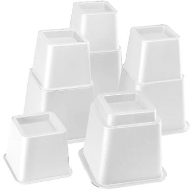 Imagem de HOME IT Elevações ajustáveis para cama – Elevação em 7, 12 ou 20 cm – Elevadores de móveis empilháveis resistentes suportam 600 g – para armazenamento embaixo da cama, dormitórios universitários, mesa