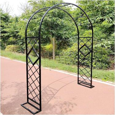 Imagem de Estrutura de arco de treliça de rosa pesada arco de jardim galvanizado arco estável de metal para plantas trepadeiras, treliça independente para roseiras (tamanho: W200xH230cm, preto, W220xH