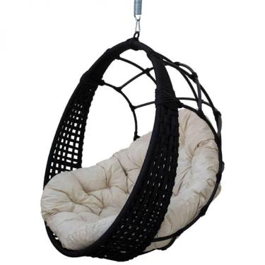 Imagem de Cadeira Balanço Ninho Suspenso Em Corda Náutica Luxo Preto-branco