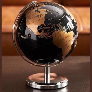Imagem de Globo Terrestre Giratório Preto Decorativo Enfeite Educativo para Mesa Presente Mapa Mundi Terrestre Planeta Terra
