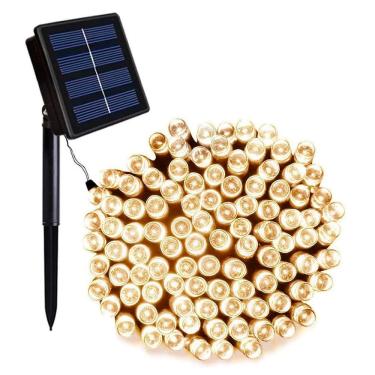 Imagem de Pisca Cordão Solar Natal LED 100 Lâmpadas Luz Amarela 8m 8 Funções