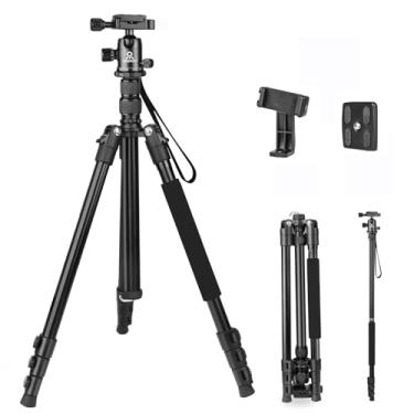 Imagem de Tripé profissional de fotografia para câmera de 196 cm, tripé de alumínio DSLR/SLR e monopé com bolsa de transporte compatível com binóculos Canon Nikon Telescópio a laser (preto)