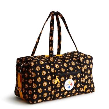 Imagem de Vera Bradley Bolsa feminina de viagem grande NFL de algodão (várias equipes disponíveis), Pittsburghsteelersonpreto/bandana amarela, One Size