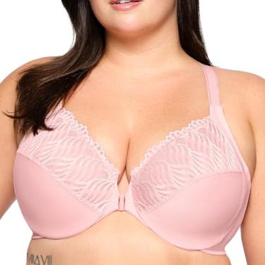 Imagem de Glamorise Sutiã feminino plus size com fecho frontal T-Back Wonderwire #1246, Blush rosa, 44H