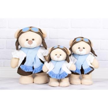 Imagem de Trio De Ursos Aviador Em Pé Para Nichos E Decorações 3 Pçs (AZUL CLARO)