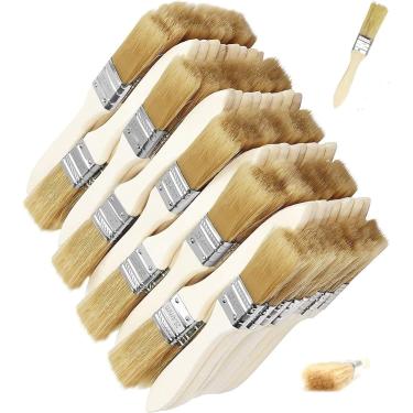 Imagem de Conjunto de pincéis de pintura com chip de 50 pacotes de pincéis de pintura descartáveis ​​de cerdas naturais de 1 polegada/2,54 cm com alças de madeira para acrílico, óleo, tinta, vernizes,