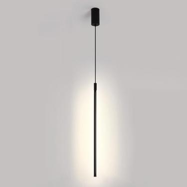 Imagem de Luminária pendente linear preta, tubo longo, lâmpada suspensa, luminária de cabeceira do quarto, lustre de linha minimalista, luzes de teto para sala de estar, escritório, café, bar, decoraç