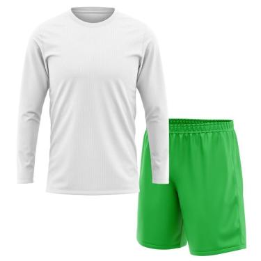 Imagem de Kit Calção Short Futebol Basquete Verde + Manga Longa Masculina Segunda Pele Dry-Masculino