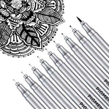 Imagem de Dyvicl Canetas de tinta Micro-Pen Fineliner pretas, canetas de pigmento multiliner micro canetas de desenho de ponta fina para esboçar, anime, mangá, ilustração de artista, diário, 9 peças