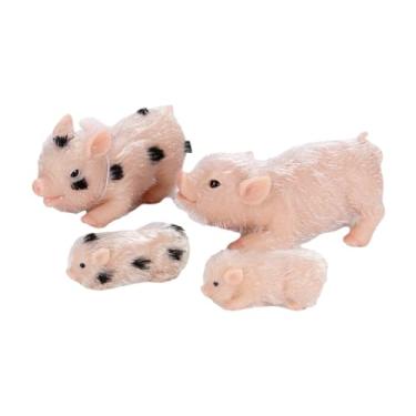 Imagem de menolana Conjunto de leitão de silicone, conjunto de animais de fazenda, brinquedo fofo para recém-nascidos, boneco de porco, mini porco renascido, boneco de, 4 Pedaços