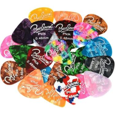 Imagem de Palhetas de guitarra finas, pacote com 48 palhetas coloridas de celuloide e para guitarra acústica, baixo e guitarra elétrica (0,46 mm)