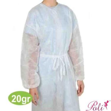 Imagem de Avental Branco Descartável Com Manga e Punho Tnt C/5 - Poli