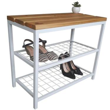 Imagem de Banco Sapateira Strassis Design SD-5001-60 Metal e Madeira Cor: Branca