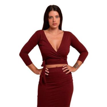 Imagem de Conjunto Feminino Plus Size Slim Transpassada Cropped Envelope Saia Mi