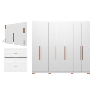 Imagem de Guarda-Roupa Bartira Diplomata com 7 Portas e 6 Gavetas + Cômoda Diplomata com 5 Gavetas + Cabeceira para Cama Box Casal e Queen Diplomata