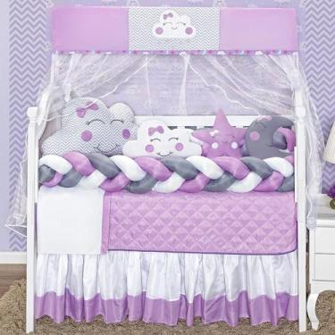 Imagem de Kit Berço Com Duas Laterais Formato Nuvem 12 Peças Lilás - Beatriz Enx