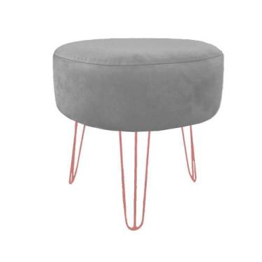 Imagem de Puff Para Sala De Estar Quarto Suede Cinza Pés Rosê Gold - Decore.Com,