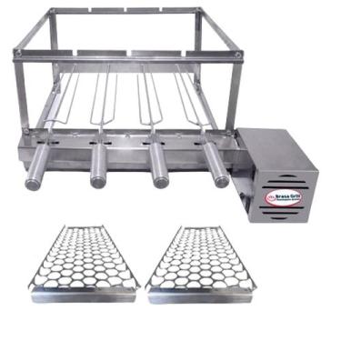 Imagem de Brasa Grill Gira 4 Espetos Churrasqueira Giratória + 2 Grelhas Auxilia