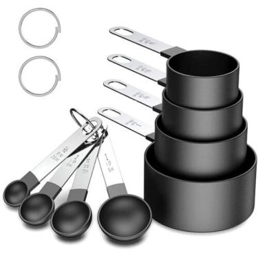 Imagem de Medidor Culinário Inox Colher Copo Xícara Cozinha Preto 8pçs - NLS, Pr