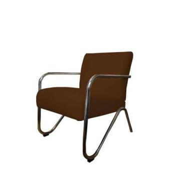 Imagem de Poltrona Decorativa Bela Couro Marrom Braço Cromado Ms Decor - Mansão 