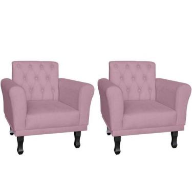Imagem de Kit 2 Poltronas Decorativa Classic Suede Rosê Pés Madeira Ms Decor - M