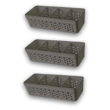 Imagem de Conjunto Kit Com 3 Cestos Pequeno Multiuso Organizador 3 Divisórias De