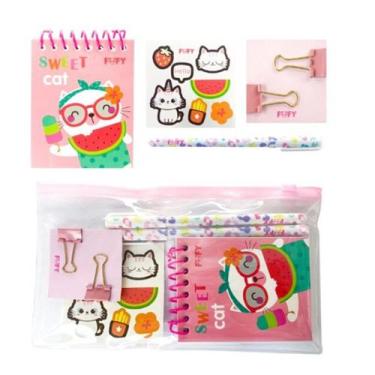 Imagem de Kit completo de acessórios papelaria fofa sweet cat fofy