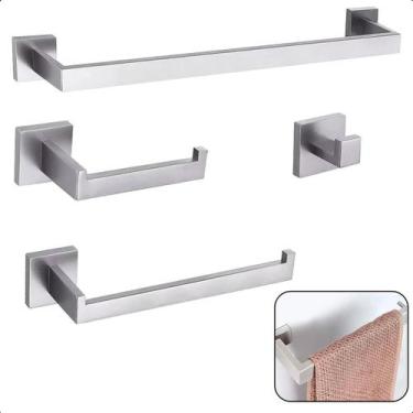 Imagem de Kit Acessórios Banheiro Aço Inox 4 Peças Porta Toalha Papel  - Swanton