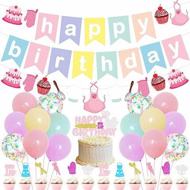 Imagem de 64Pcs Baking Themed Party Decorations for Girls, Macaron Party Decor With Makaron Happy Birthday Banner, Baking Cake Topper, Macaron Rainbow Latex Balloon for Girls Birthday Baby Shower Party Supplies