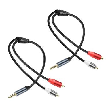 Imagem de JSADZKJ Cabo de áudio RCA de 3,5 mm para 2 1/8 para adaptador RCA duplo Y divisor de áudio, plugue banhado a ouro, conector macho de 3,5 mm para 2 cabos de áudio estéreo RCA macho para tablet, laptop,