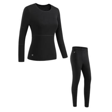 Imagem de Conjunto de roupas íntimas térmicas masculinas femininas aquecimento de 28 zonas de inverno com camada de base quente sem costura para clima frio, preto feminino, M