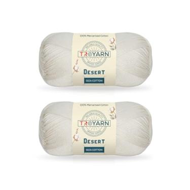 Imagem de Troyarn Desert Giza Cotton (pacote com 2 novelos) 100% fio de algodão Giza mercerizado super fino peso penteado #1 fio macio de tricô e crochê (2 x 50 g) / (2 x 137 jardas) (11051 - creme)