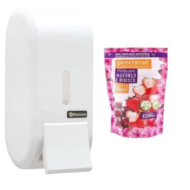 Imagem de Kit Saboneteira Branca Premisse + Sabonete Premisse 450 Ml, Morango e 